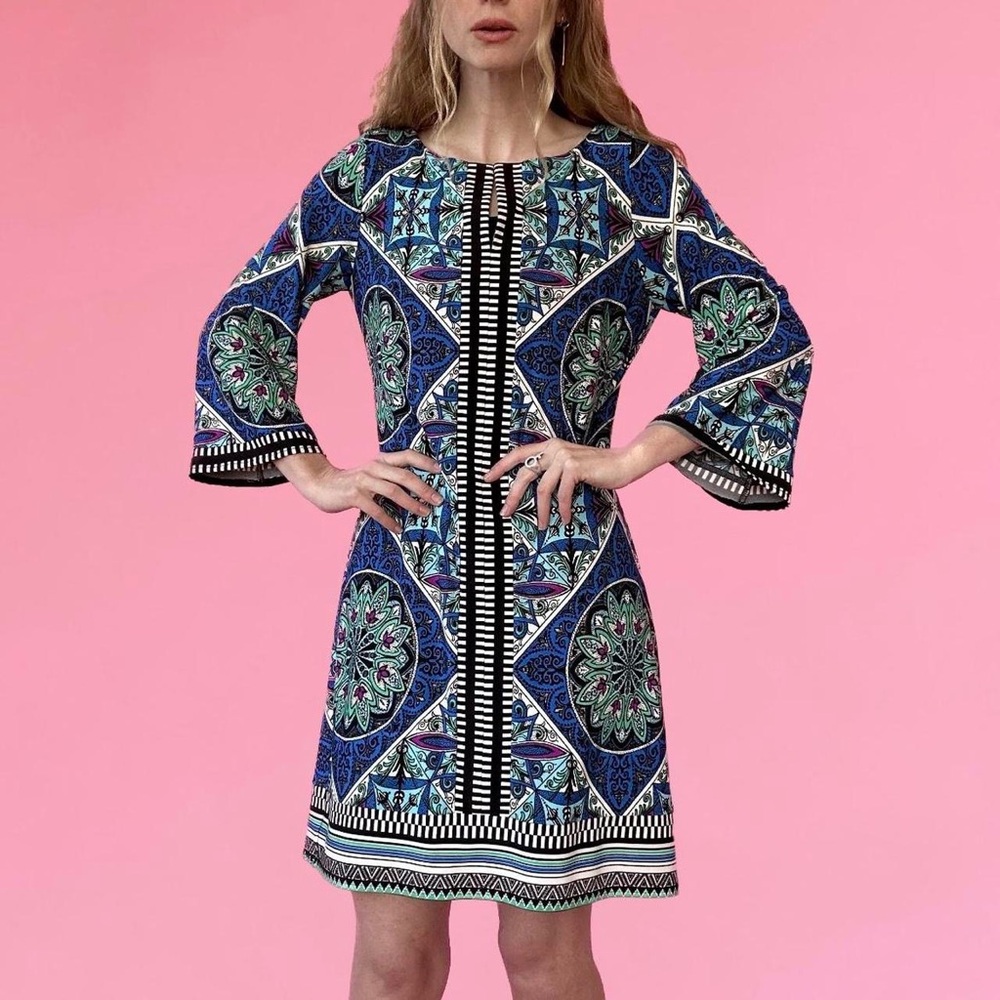 Blue and Green Patterned Women's Dress